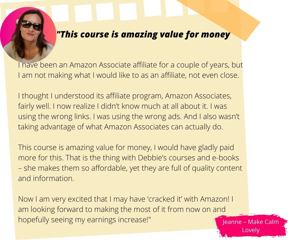 jeanne lunc testimonial for Journey to the center of amazon (amazon's affiliate pprogram(