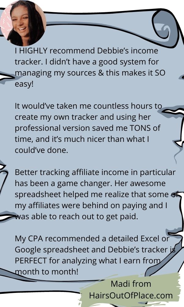 Testimonial for Blog Income Tracker from Madi